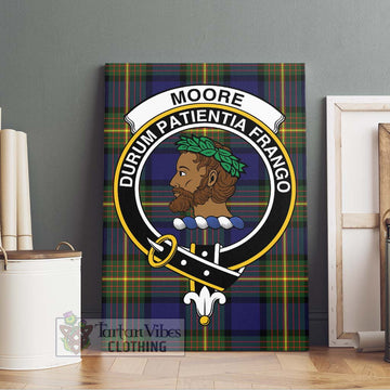 Moore Tartan Canvas Print Wall Art with Family Crest