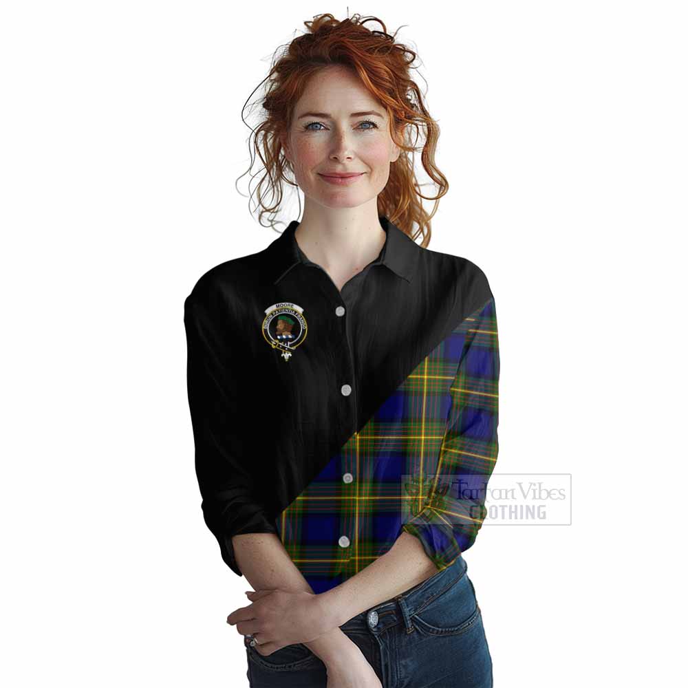 Tartan Vibes Clothing Moore Tartan Women's Casual Shirt with Family Crest and Military Logo Style