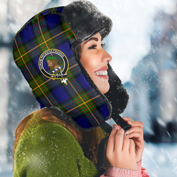 Moore Tartan Winter Trapper Hat with Family Crest
