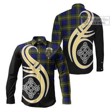 Moore Tartan Long Sleeve Button Shirt with Family Crest and Celtic Symbol Style