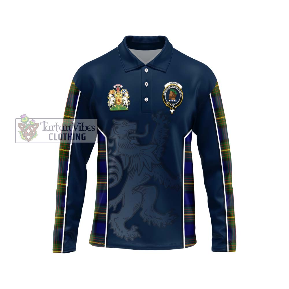 Tartan Vibes Clothing Moore Tartan Long Sleeve Polo Shirt with Family Crest and Lion Rampant Vibes Sport Style