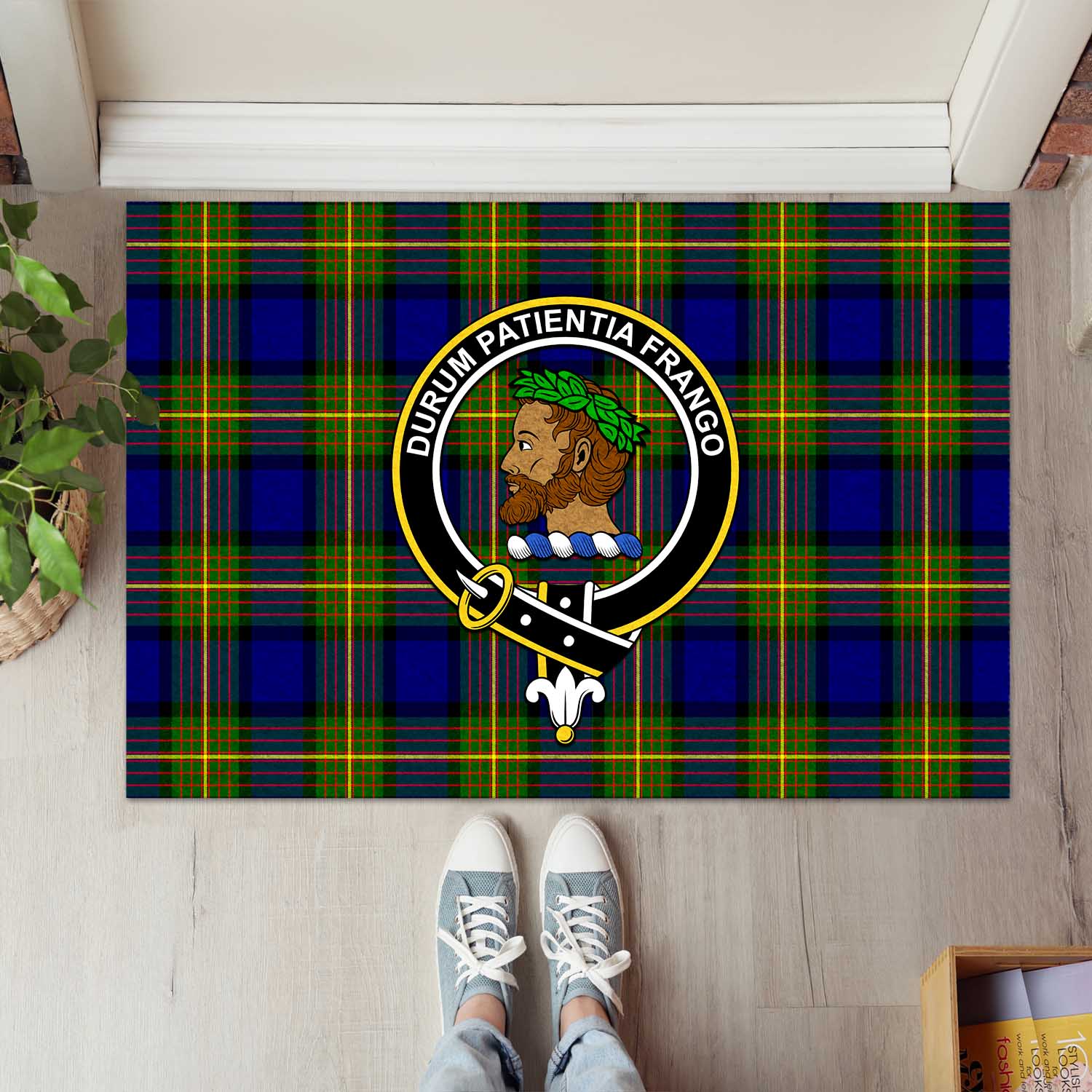 Moore Tartan Door Mat with Family Crest - Tartanvibesclothing