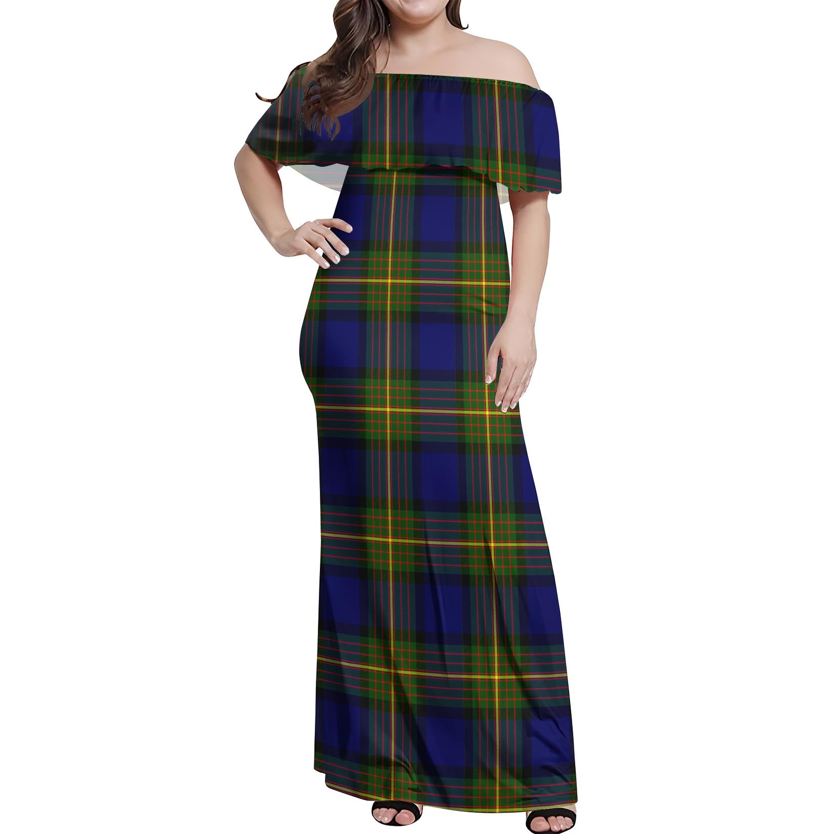 Moore Tartan Off Shoulder Long Dress Women's Dress - Tartanvibesclothing