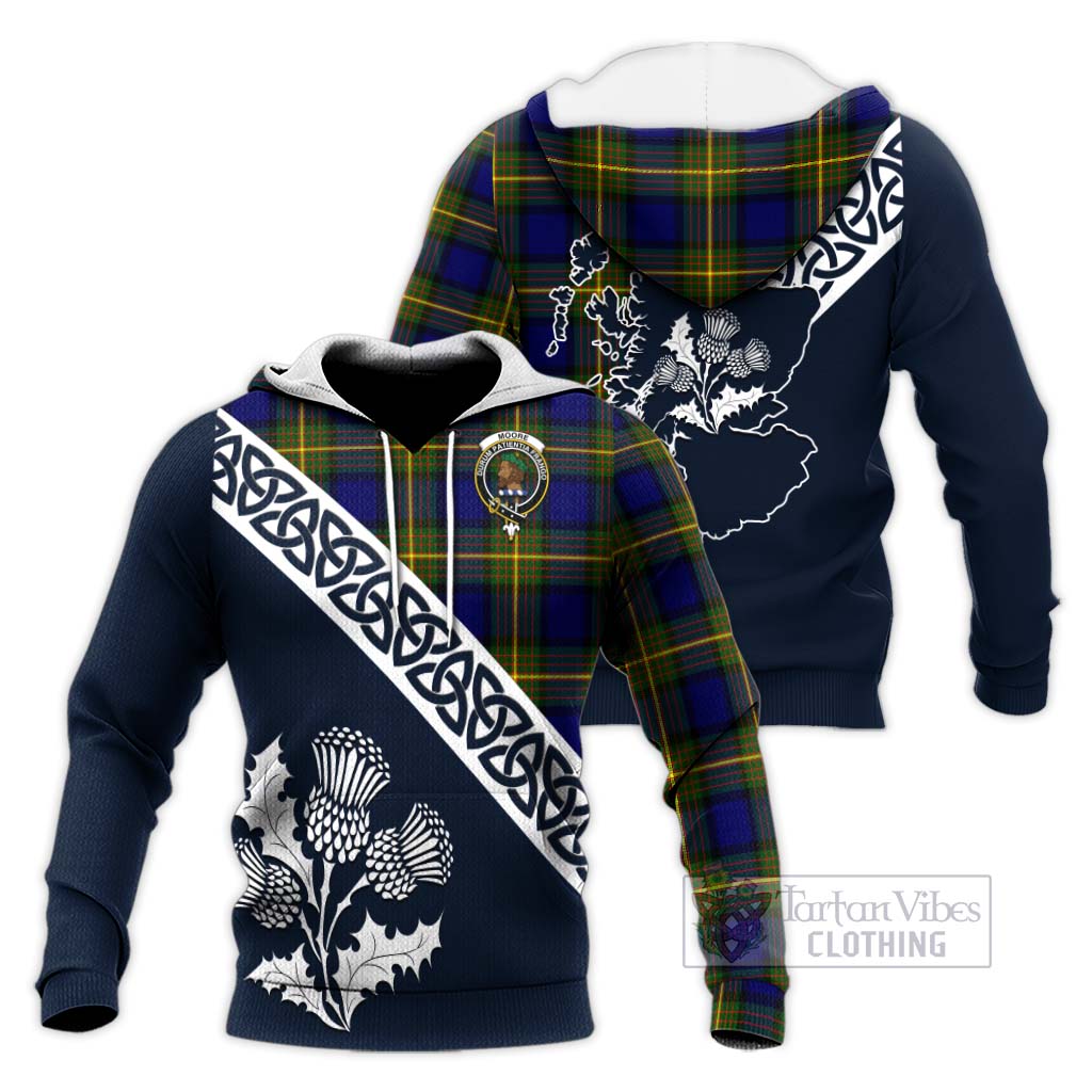 Tartan Vibes Clothing Moore Tartan Knitted Hoodie Featuring Thistle and Scotland Map