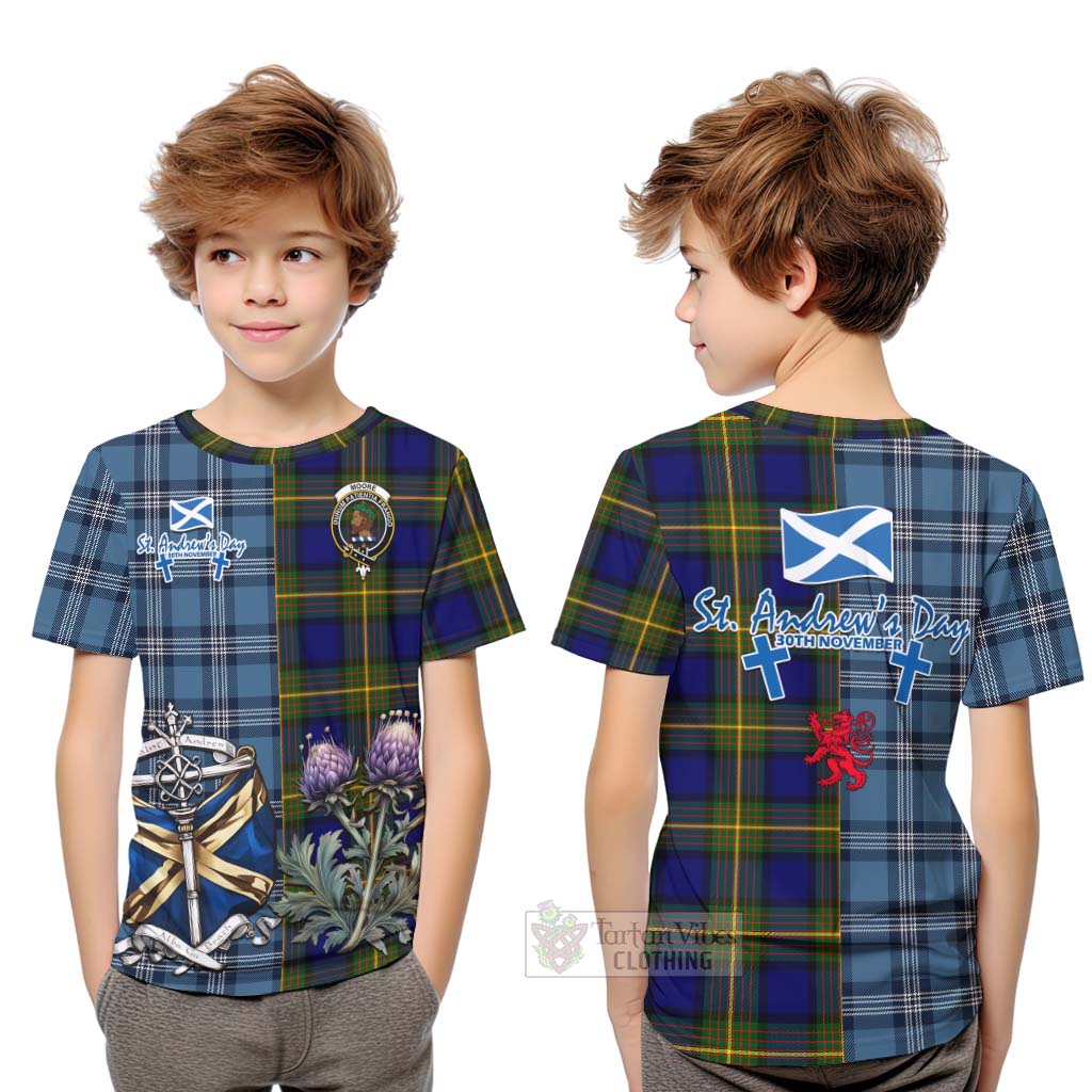 Tartan Vibes Clothing Moore Tartan Kid T-Shirt Happy St. Andrew's Day Half Tartan Style