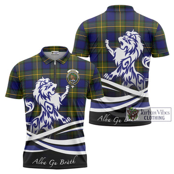 Moore Tartan Zipper Polo Shirt with Alba Gu Brath Regal Lion Emblem