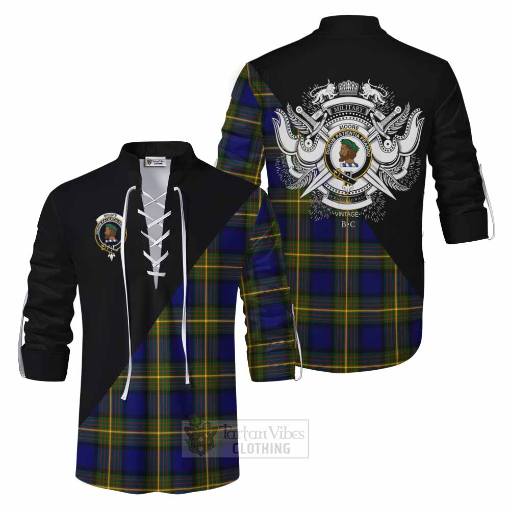 Tartan Vibes Clothing Moore Tartan Ghillie Kilt Shirt with Family Crest and Military Logo Style