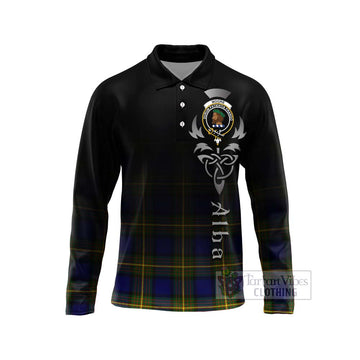 Moore Tartan Long Sleeve Polo Shirt Featuring Alba Gu Brath Family Crest Celtic Inspired