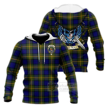 Moore Tartan Knitted Hoodie with Family Crest Celtic Skull Style