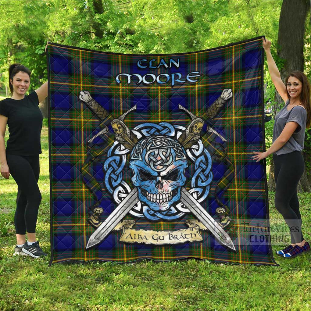 Tartan Vibes Clothing Moore Tartan Quilt with Celtic Skull Alba Gu Brath Style