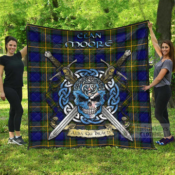 Moore Tartan Quilt with Celtic Skull Alba Gu Brath Style