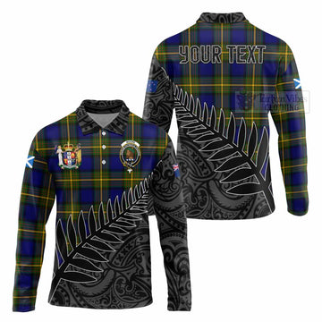 Moore Crest Tartan Long Sleeve Polo Shirt with New Zealand Silver Fern Half Style