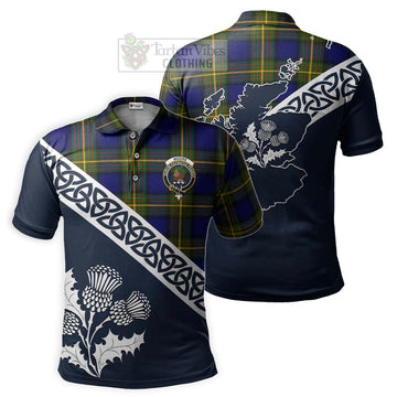 Moore Tartan Polo Shirt Featuring Thistle and Scotland Map