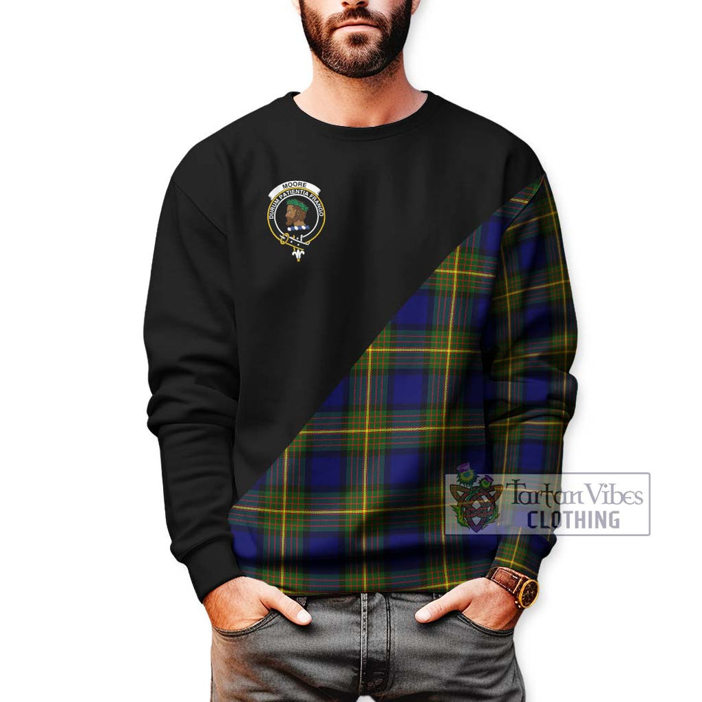 Moore Tartan Sweatshirt with Family Crest and Military Logo Style Unisex - Tartanvibesclothing Shop