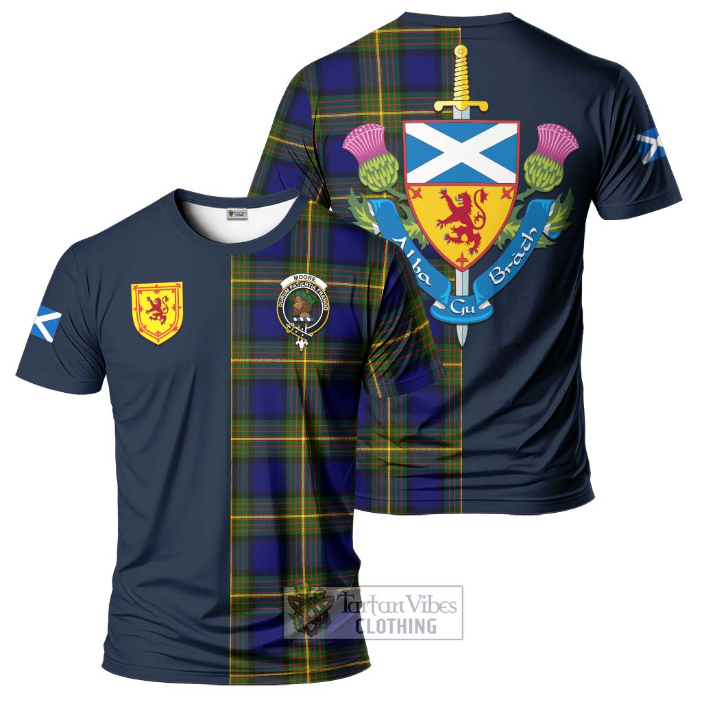 Tartan Vibes Clothing Moore Tartan T-Shirt Alba with Scottish Lion Royal Arm Half Style