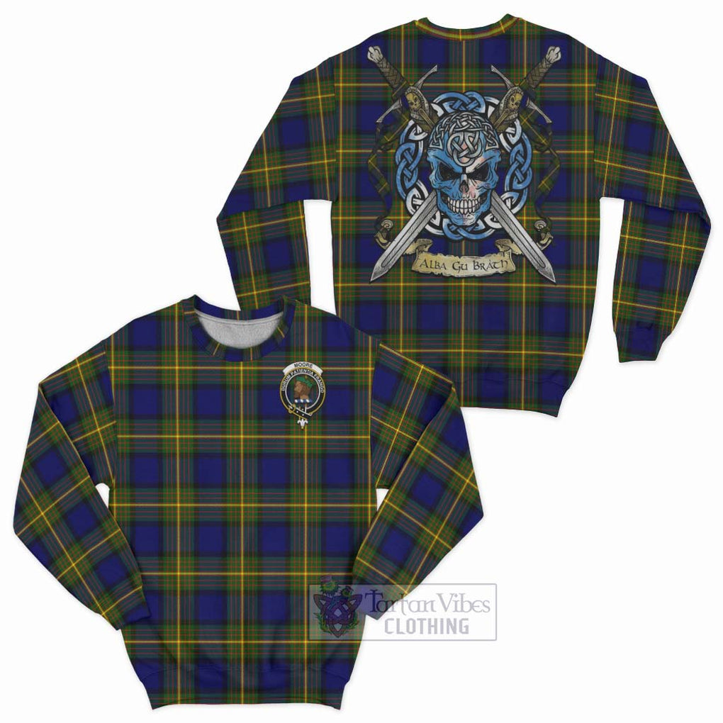 Tartan Vibes Clothing Moore Tartan Sweatshirt with Family Crest Celtic Skull Style