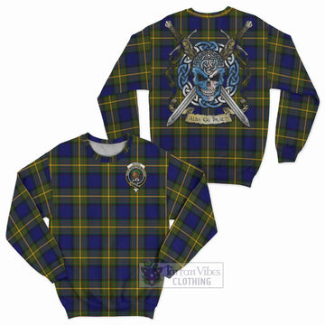 Moore Tartan Sweatshirt with Family Crest Celtic Skull Style