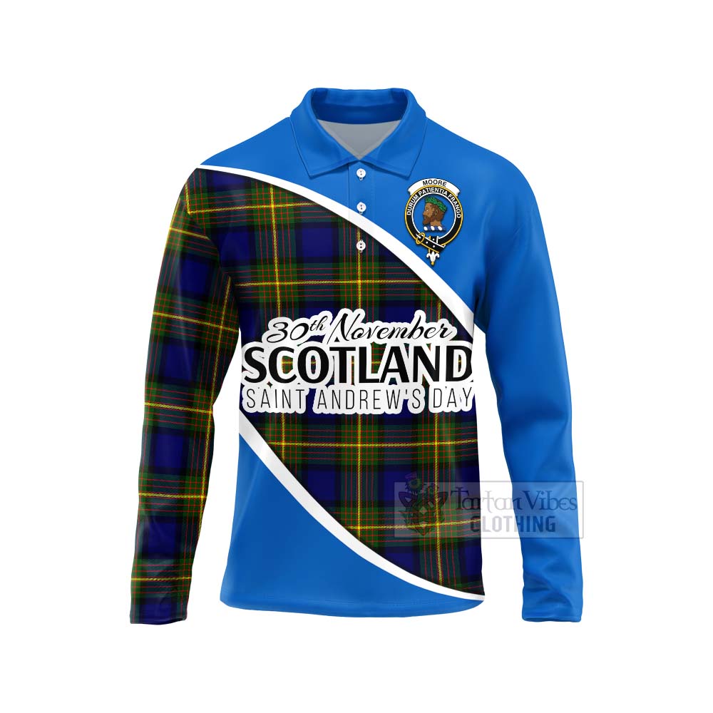 Tartan Vibes Clothing Moore Family Crest Tartan Long Sleeve Polo Shirt Celebrate Saint Andrew's Day in Style