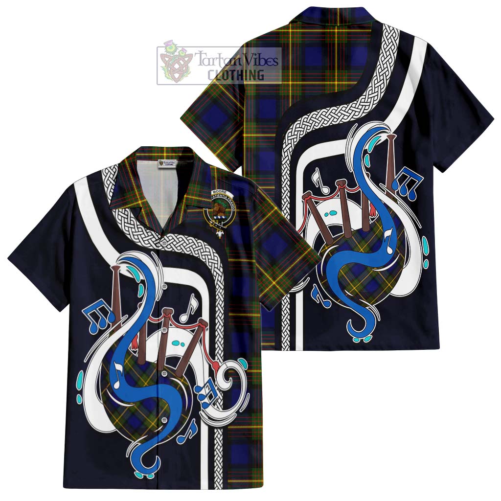 Tartan Vibes Clothing Moore Tartan Short Sleeve Button Shirt with Epic Bagpipe Style