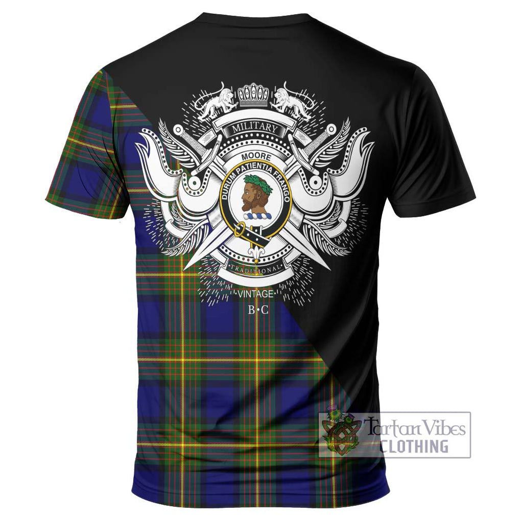 Moore Tartan T-Shirt with Family Crest and Military Logo Style - Tartanvibesclothing Shop