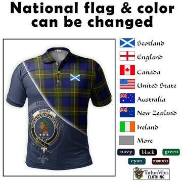 Moore Tartan Polo Shirt with Personalised National Flag and Family Crest Half Style