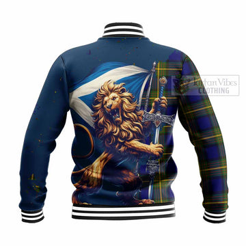 Moore Tartan Family Crest Baseball Jacket with Scottish Majestic Lion - Tartan Vibes Clothing