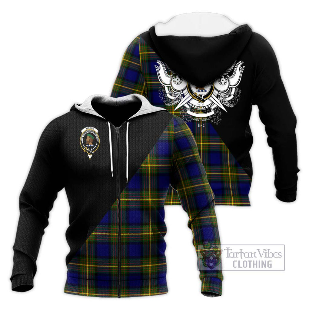 Moore Tartan Knitted Hoodie with Family Crest and Military Logo Style Unisex Knitted Zip Hoodie - Tartanvibesclothing Shop