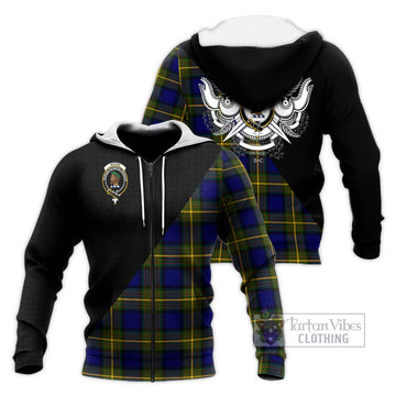 Moore Tartan Knitted Hoodie with Family Crest and Military Logo Style