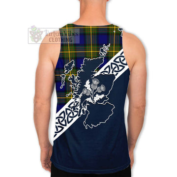 Moore Tartan Men's Tank Top Featuring Thistle and Scotland Map