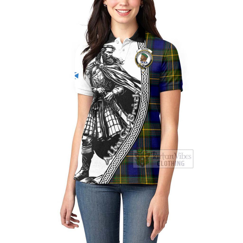 Tartan Vibes Clothing Moore Tartan Clan Crest Women's Polo Shirt with Highlander Warrior Celtic Style