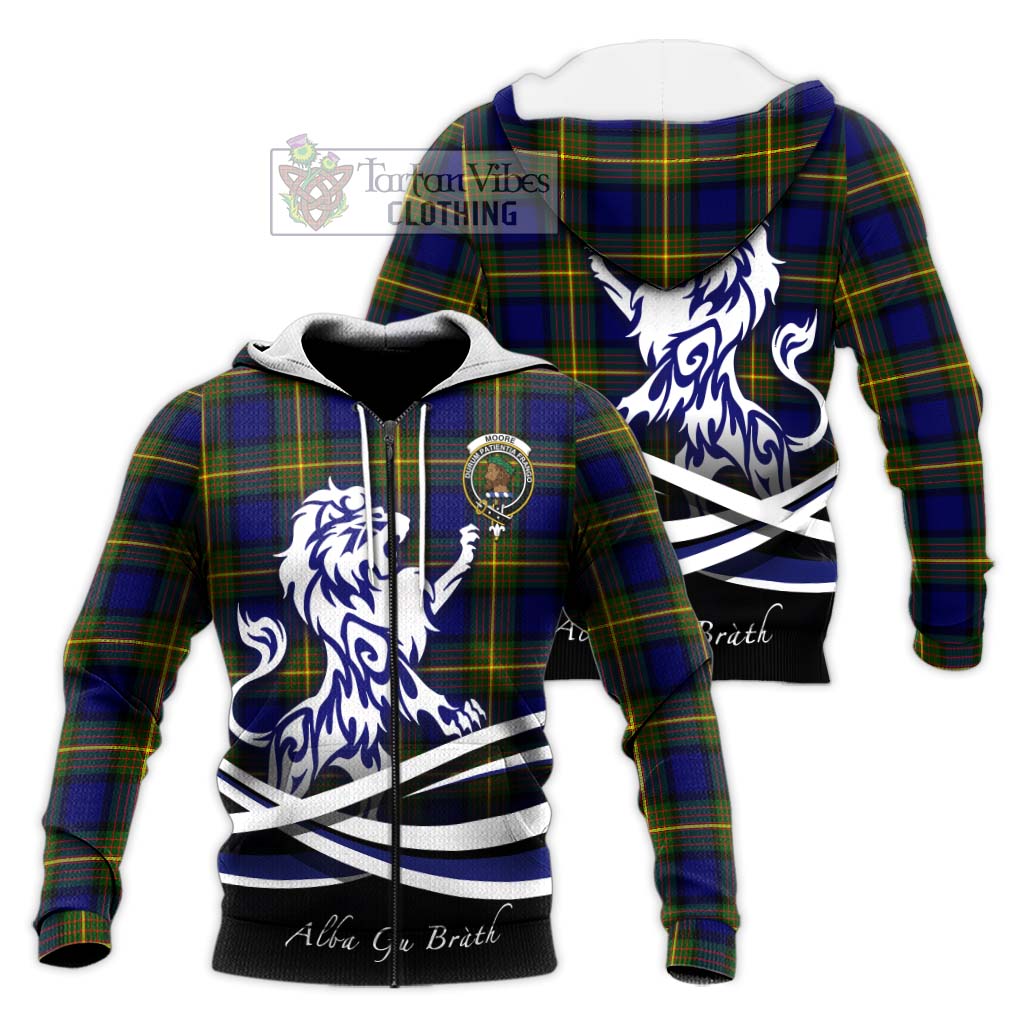 Tartan Vibes Clothing Moore Tartan Knitted Hoodie with Alba Gu Brath Regal Lion Emblem