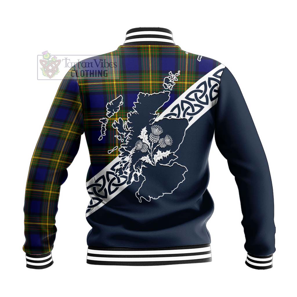 Tartan Vibes Clothing Moore Tartan Baseball Jacket Featuring Thistle and Scotland Map