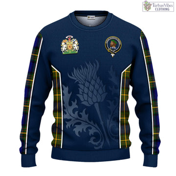 Moore Tartan Knitted Sweatshirt with Family Crest and Scottish Thistle Vibes Sport Style