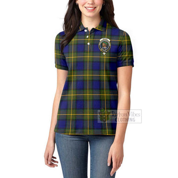 Moore Tartan Women's Polo Shirt with Family Crest and Bearded Skull Holding Bottles of Whiskey