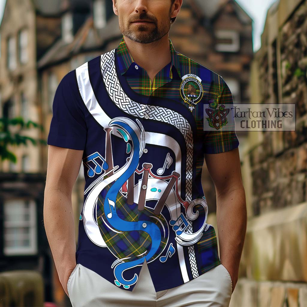 Tartan Vibes Clothing Moore Tartan Short Sleeve Button Shirt with Epic Bagpipe Style