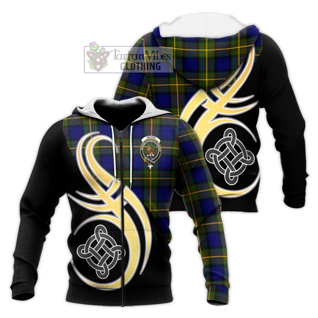 Moore Tartan Knitted Hoodie with Family Crest and Celtic Symbol Style Unisex Knitted Zip Hoodie - Tartan Vibes Clothing