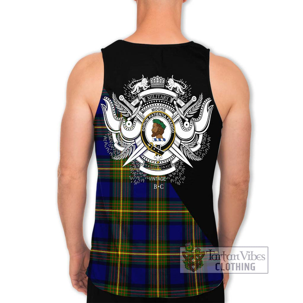 Moore Tartan Men's Tank Top with Family Crest and Military Logo Style - Tartanvibesclothing Shop