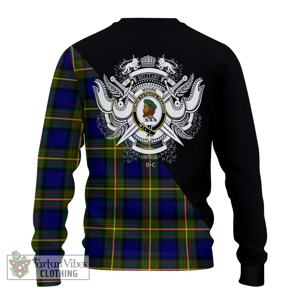 Moore Tartan Knitted Sweater with Family Crest and Military Logo Style - Tartanvibesclothing Shop