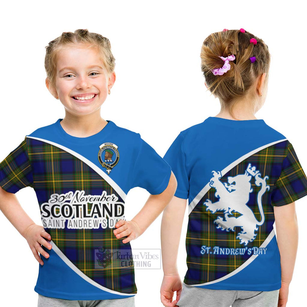 Tartan Vibes Clothing Moore Family Crest Tartan Kid T-Shirt Celebrate Saint Andrew's Day in Style