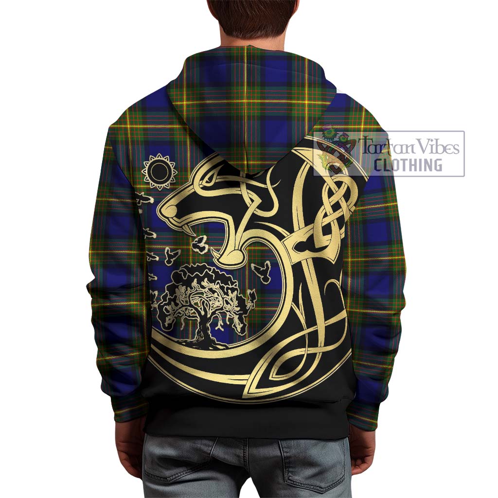 Tartan Vibes Clothing Moore Tartan Hoodie with Family Crest Celtic Wolf Style
