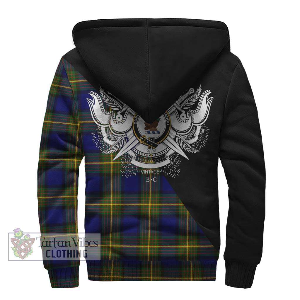 Tartan Vibes Clothing Moore Tartan Sherpa Hoodie with Family Crest and Military Logo Style