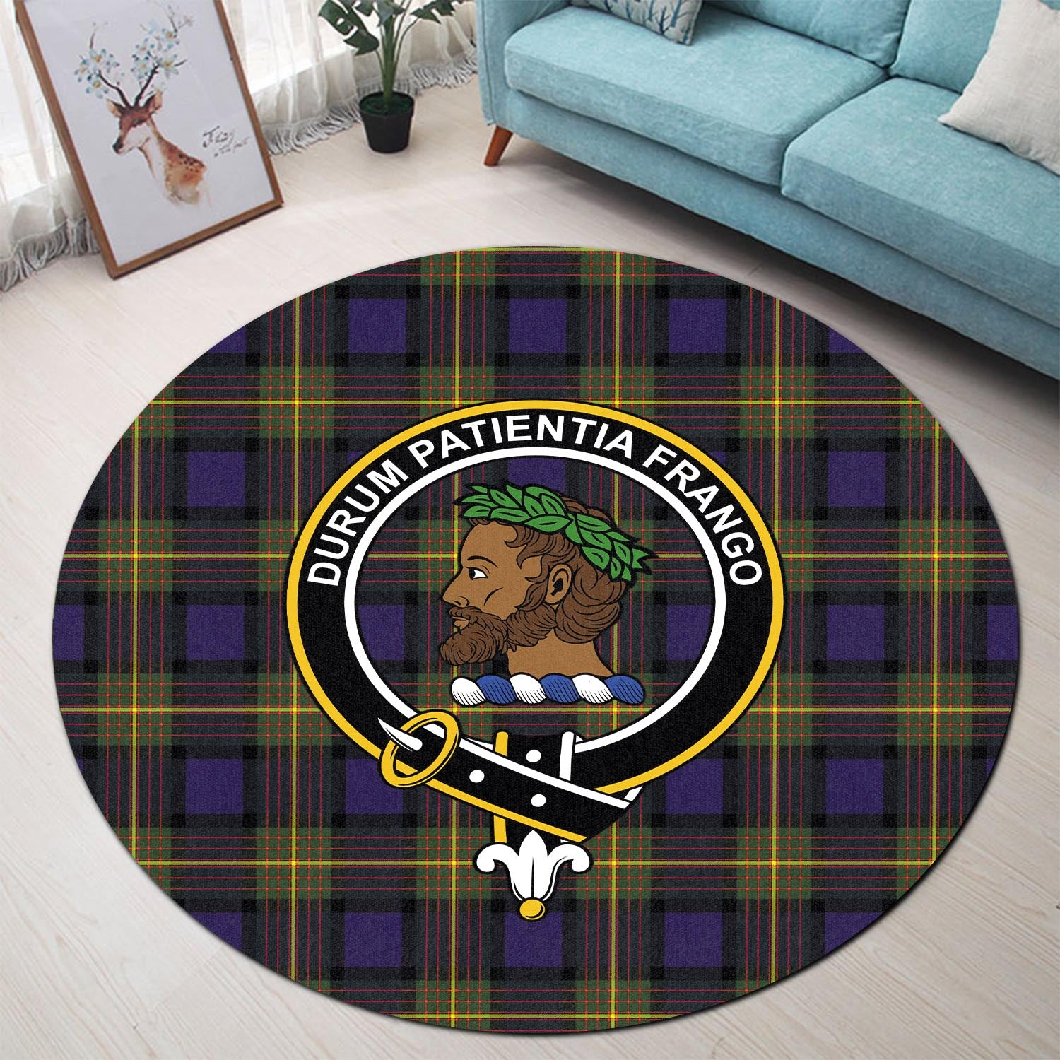moore-tartan-round-rug-with-family-crest