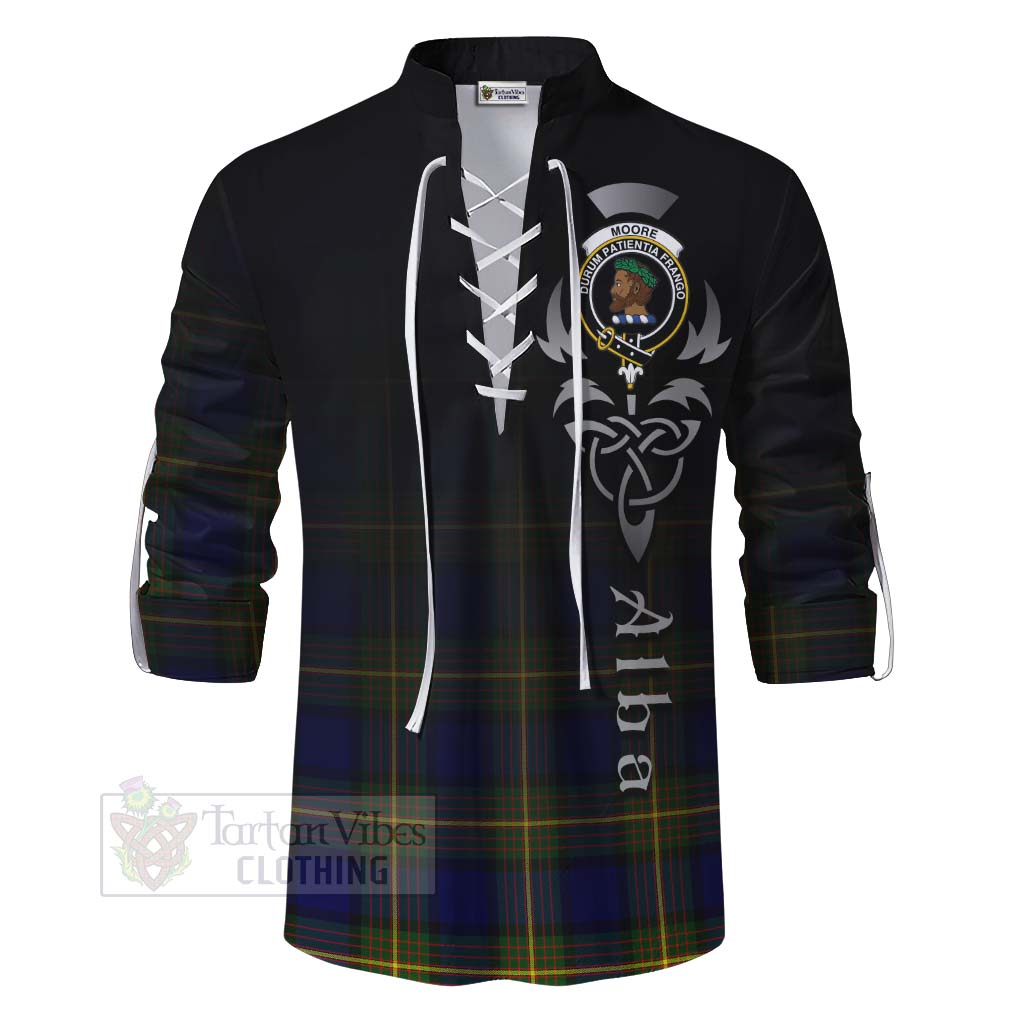 Tartan Vibes Clothing Moore Tartan Ghillie Kilt Shirt Featuring Alba Gu Brath Family Crest Celtic Inspired