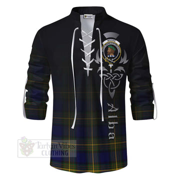 Moore Tartan Ghillie Kilt Shirt Featuring Alba Gu Brath Family Crest Celtic Inspired