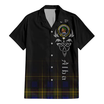 Moore Tartan Short Sleeve Button Up Featuring Alba Gu Brath Family Crest Celtic Inspired