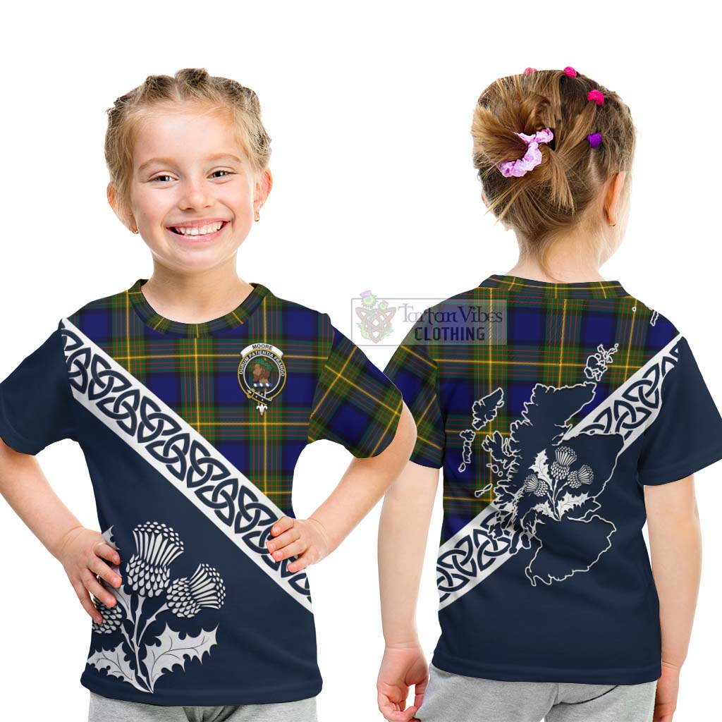 Tartan Vibes Clothing Moore Tartan Kid T-Shirt Featuring Thistle and Scotland Map