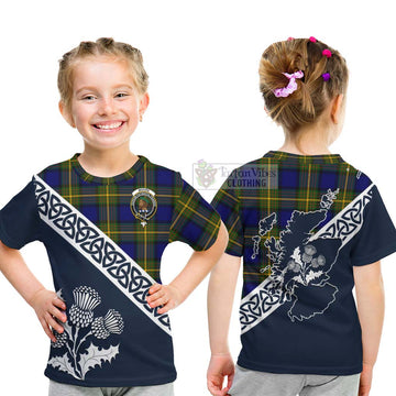 Moore Tartan Kid T-Shirt Featuring Thistle and Scotland Map