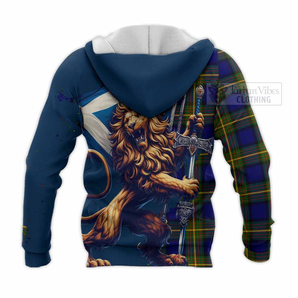 Tartan Vibes Clothing Moore Tartan Family Crest Knitted Hoodie with Scottish Majestic Lion