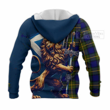 Moore Tartan Family Crest Knitted Hoodie with Scottish Majestic Lion