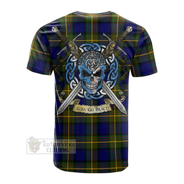 Moore Tartan Cotton T-shirt with Family Crest Celtic Skull Style